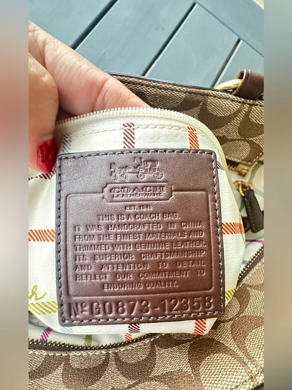 Coach Brown Signature Canvas Tote with Cream Stripe